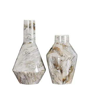 Nordic Marbling Applique White Yellow Taper Ceramic Dry Flower Vase For Living Room Decor thumbnail-5