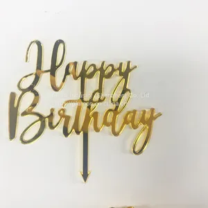 Acrylic Happy Birthday DIY Craft Handmade Cake Mirror Toppers For Baking Party Supplies Cupcake Rods thumbnail-1