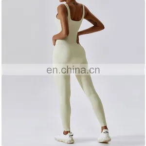 Good Quality Ribbed Seamless One Piece Jumpsuit Ladies Compression Slim Dance Gym Yoga Workout Bodysuit Women Sexy U Back Bra thumbnail-5