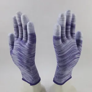 Purple and White Polyester Knitted PU Fingers Coated Safety Work Gloves Anti-dirt Breathable Comfortable Flexible thumbnail-5