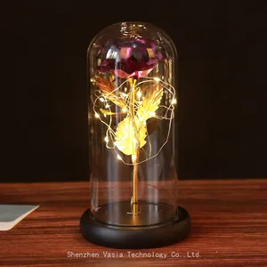 24K Gold Foil Rose in Glass Dome With Colorful LED Light for Women Mom Valentines Mothers Day Gifts Bulk thumbnail-5