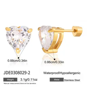Gold Plated Stainless Steel Stud Earrings for Women Cubic Zirconia Diamond Earrings Hypoallergenic Waterproof Jewelry Set thumbnail-1