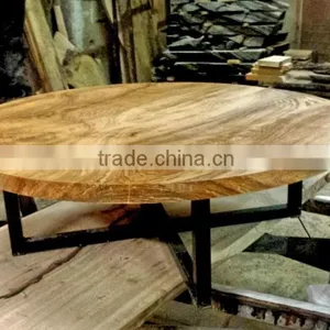 Fully Finished Furniture - Ash Wood or Oak Coffe Table Round Metal Legs thumbnail-1