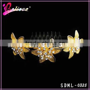 Hot Sale Indian Flower Hair Accessories,gold Plated Hair Accessories Hair Comb With Diamond thumbnail-1