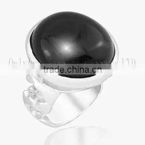 Elegant Vintage Design Black Jade Pure Silver Ring thumbnail-1