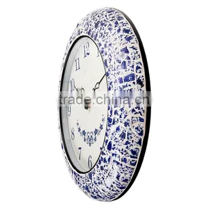 Home Decor Quartz Analog Chinese Blue and White Porcelain Wall Clock thumbnail-3