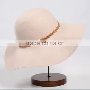 Wholesale Winter Wide Brim Wool Felt Pink Hat thumbnail-1