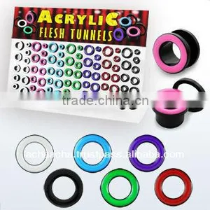 Display With 84 Pcs of Acrylic Screw Fit Flesh Tunnel With Colored Rim - Size 2g - 5/8" (6mm-16mm) thumbnail-1