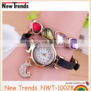 Best Seller Womens Fashion Moon Rhinestone Watches Wrap Leather Wristwatch thumbnail-3