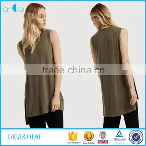Latest Fashion Design Women Clothing Sleeveless Side Split Loose Long T-shirt thumbnail-1