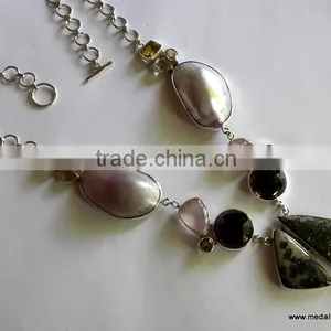 Nautilus Shell Ocean Jasper Smoky Quartz & Rose Quartz Necklace, 925 Sterling Silver Necklace, Designer Necklace thumbnail-1