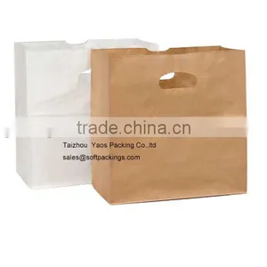 Natural Kraft Paper Die Cut Flat Bottom Bag, Pantone Color Printing Kraft Paper Food Bag, Patched Handle Kraft Paper Bag thumbnail-1