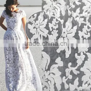 Wholesale Fancy Sequins Lace Fabric for Bridal and Girls Dress White Sequined Mesh Lace French Net Lace Textile Quality Choice thumbnail-1