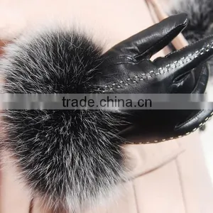 UK Style Women Classic Elegant Raccoon Fur Cuff Sheep Leather Gloves thumbnail-2