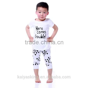 2016 Kaiya Solid Cotton White Printed Short T-shirt and Pant Kids Boys Clothes thumbnail-1