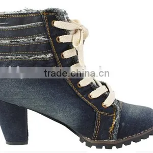 Lady Sexy Shoes,Women's Denim Canvas Zipper High Heel High Top Wedge Shoe Boot thumbnail-2