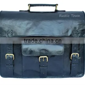 Formal Black Pure Goat Leather Bags Handcrafted Office Bags for Men thumbnail-1