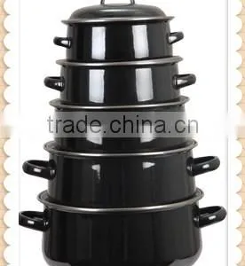 Upscale Black Mirror Ceramic Enamel Cookware Pot Set Non-Stick Two Handle Soup Sauce Pot thumbnail-1