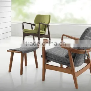 Mid-century Walnut Finished Modern Green Fabric Upholstered Club Chair With Sleek Polished Wood Arms thumbnail-6