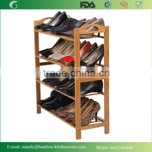 4-Tier Bamboo Wooden Shoe Rack,Bamboo Folding Shoe Rack, Entryway Shoe Shelf Storage Organizer thumbnail-3