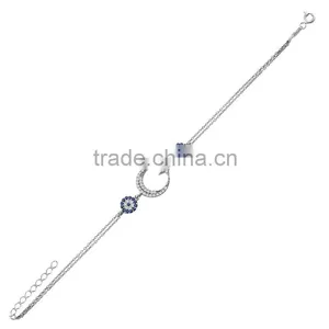 White Gold P. 925K Sterling Silver Moon Star Evil Eye Bracelet BSBL080 thumbnail-1