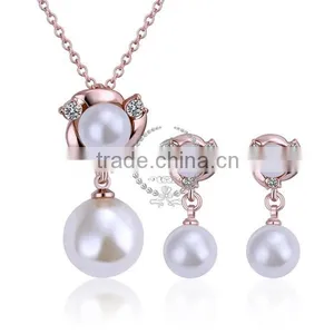 18KRG Rose Gold Plated Rhinestone Crystal White Pearl Pendant Charm DIY Supplies Earrings and Necklace Jewelry Set PS182 thumbnail-1