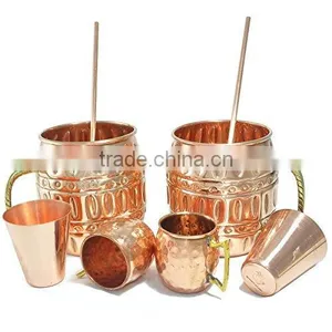 Authentic Pure Copper Barrel Cocktail Moscow Mule Mug (Capacity 549 ml per Mug) Straw, Vodka , Shot , Lime Soda thumbnail-1