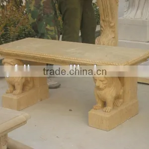 Hand Carved Yellow Marble Bench thumbnail-1