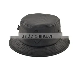 Short Brim Designer Wholesale Black Leather Blank Bucket Hat thumbnail-3