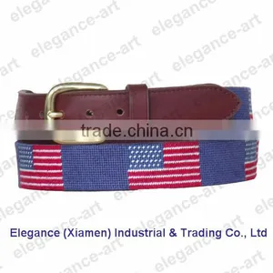 American Flag Needlepoint Belts With The Genuine Cowhide Leather thumbnail-1