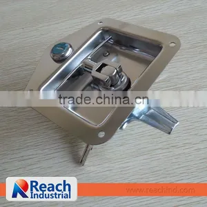 Flush Mount Polished Stainless Steel Key-locking Truck or Trailer Recessed T Paddle Handle Lock thumbnail-2