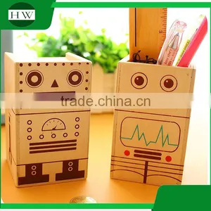 Multipurpose Wooden Cartoon Robot Piggy Bank Coin Penholder Storage Pen Container Case Box Holder thumbnail-1