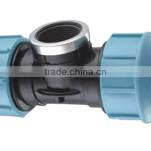 Plastic PP Compression Fitting Tee With Threaded Female Offtake thumbnail-1