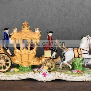 Porcelain Hand Painted Four Wheels Royal Horse-drawn Cart Figurine thumbnail-1