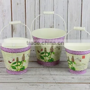 Hot Selling S/3 Butterfly Flower Dacal Pail, Flower Metal Bucket,galvanized Metal Flower Buckets thumbnail-1