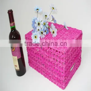 Home Garden Handwork Paper Rope Made File Book Storage Basket With Handle thumbnail-4