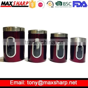 Red Stainless Steel Storage Jars/Canister Set thumbnail-1
