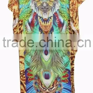 DIGITAL Print Crepe Crystal Full Length Long Kaftan CAFTAN Tunic Poncho Blouse KURTA thumbnail-3