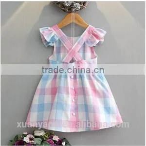 High Quality Kids Boutique Clothes Ruffle Sleeve Colorful Plaid Clothing 2017 Wholesale New Model Designer Baby Girl Dresses thumbnail-2