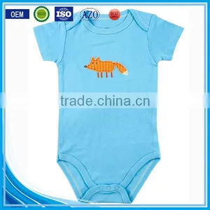 Unisex Applique Fox Summer Wear Short Sleeve Blank Pattern Custom Made Infant Cotton Smocked Baby Animal Romper thumbnail-1