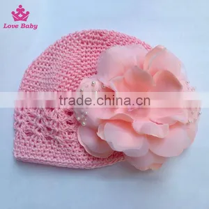 Big Flower Peach Color Handmade Crochat Hat With Pearl Kids Photo Props Pretty Cap HT6012001 thumbnail-3