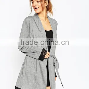 Sexy Fashion New Popular Comfortable Jersey Lace Trim Robe for Lady thumbnail-2