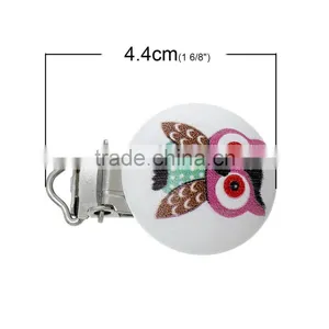 Custom LOGO Round Multicolor Halloween Owl Pattern Wood Baby Pacifier Clip thumbnail-3