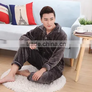 100% Polyester Warm Fleece Purple Men's Pajamas for Sale Winter thumbnail-3