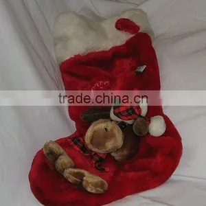 Red 21" Holiday Soft Stocking With Plush Dog for Christmas Decoration thumbnail-1