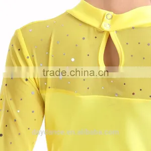 2016 New Fashion Girls High Neck Long Sleeve Performance Dress Child Kids Rhinstone Sequin Mesh Sexy Latin Dance Dress thumbnail-5