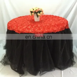 China Factory Latest Design Red Rosette Black Tulle Table Skirt Designs thumbnail-2