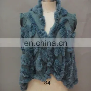 Ladies Fashion Sleeveless Jacket - Knitting Casual Style With 100% Rabbit Trim Classice Leaf Style ( Style: # B124 ) thumbnail-1