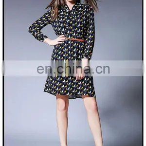 Side Vent Open Chiffon Print Dress Hot Sell Styles Chiffon Bow Dress thumbnail-5