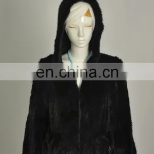 Knitted Mink Fur Coat With Hood North American Canada Style Bomber Jacket thumbnail-2